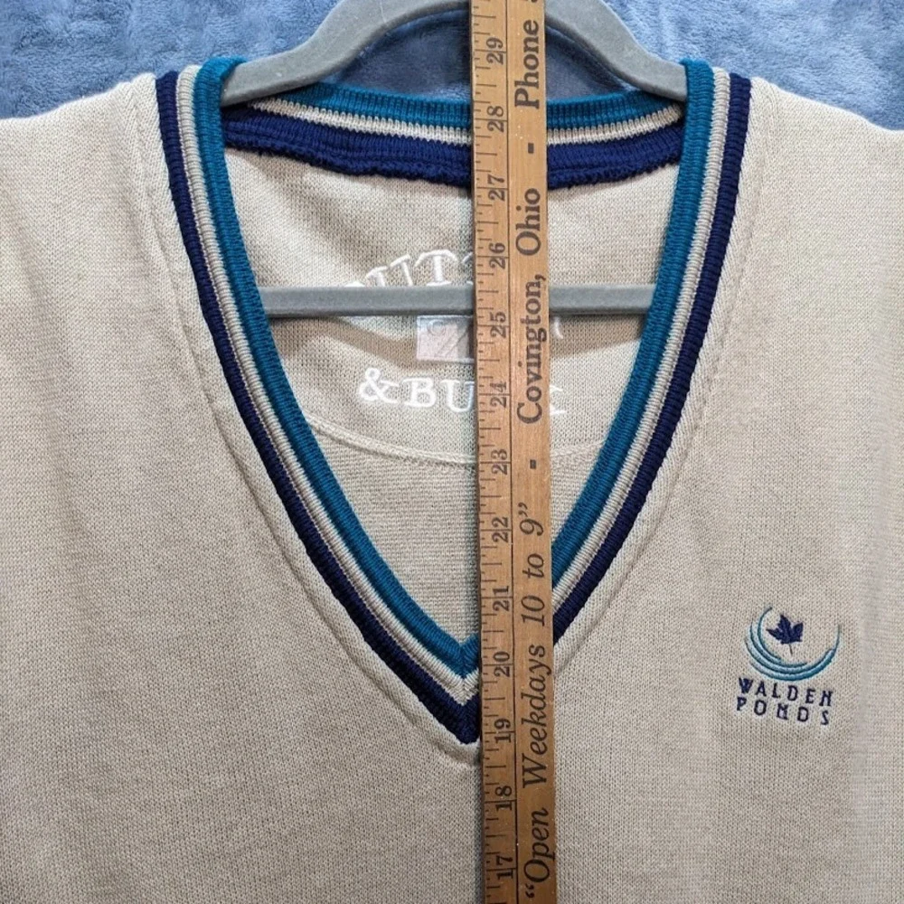 Vtg Cutter & Buck Men Beige V-Neck Sweater Vest Walden Ponds Golf Embroidered XL